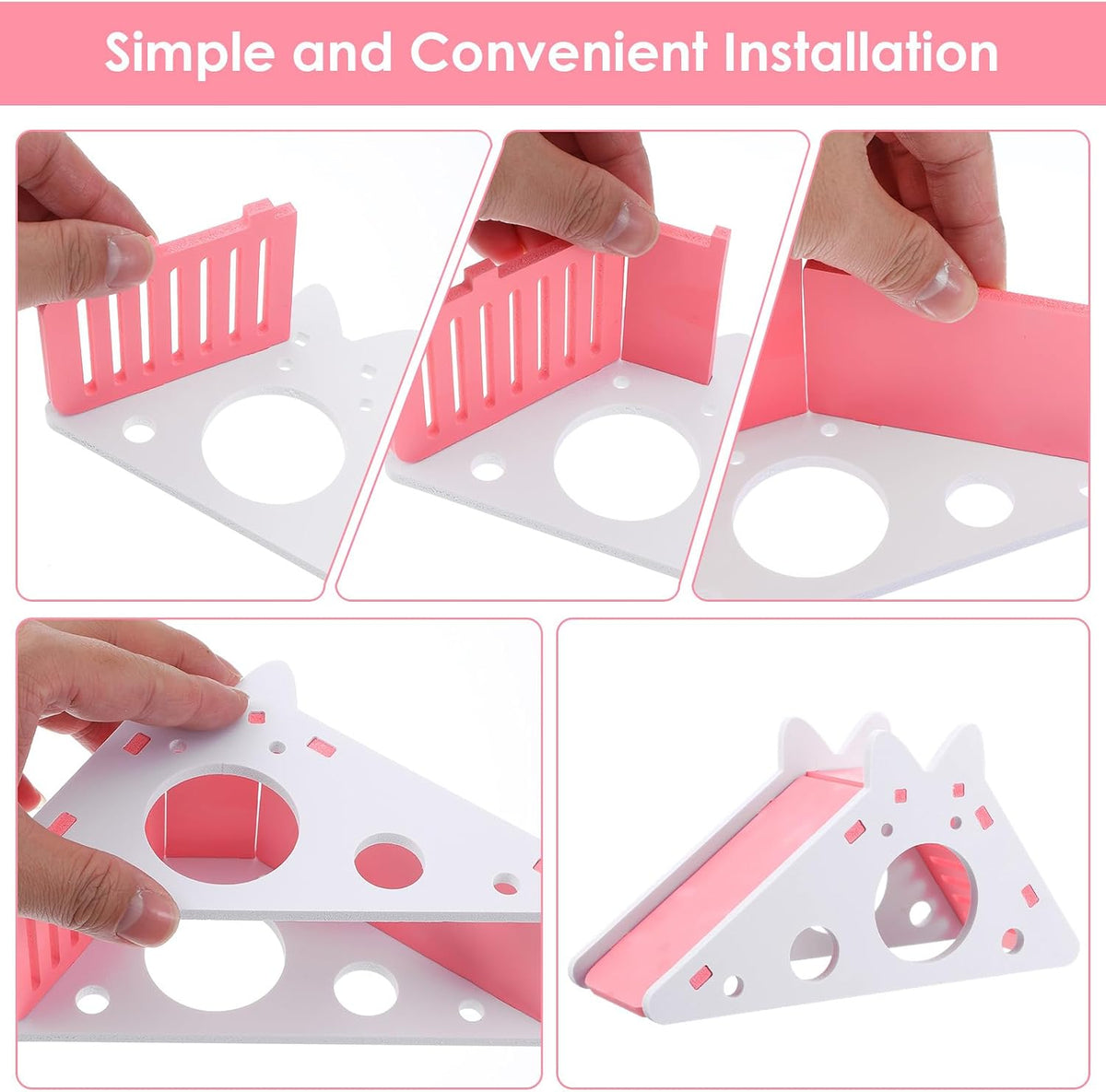 Hamster House with Ladder and Slide, Wooden Hamster Play Toys Hideout Hut Gerbil Rat Hideaway Small Animal Activity Toy DIY Hamsters Cage Accessories for Small Pets(Pink)
