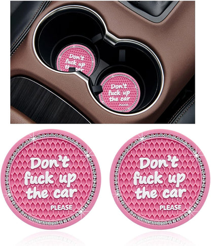 2 Pack Bling Car Cup Holder Coaster, 2.75 Inch Anti-Slip Auto Insert Cup Coaster, Crystal Car Drink Cup Mat Perfect for Women Girls, Universal Interior Decor Accessories (Pink)