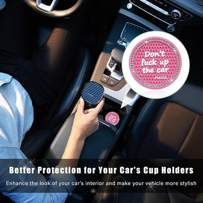 2 Pack Bling Car Cup Holder Coaster, 2.75 Inch Anti-Slip Auto Insert Cup Coaster, Crystal Car Drink Cup Mat Perfect for Women Girls, Universal Interior Decor Accessories (Pink)