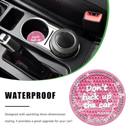 2 Pack Bling Car Cup Holder Coaster, 2.75 Inch Anti-Slip Auto Insert Cup Coaster, Crystal Car Drink Cup Mat Perfect for Women Girls, Universal Interior Decor Accessories (Pink)