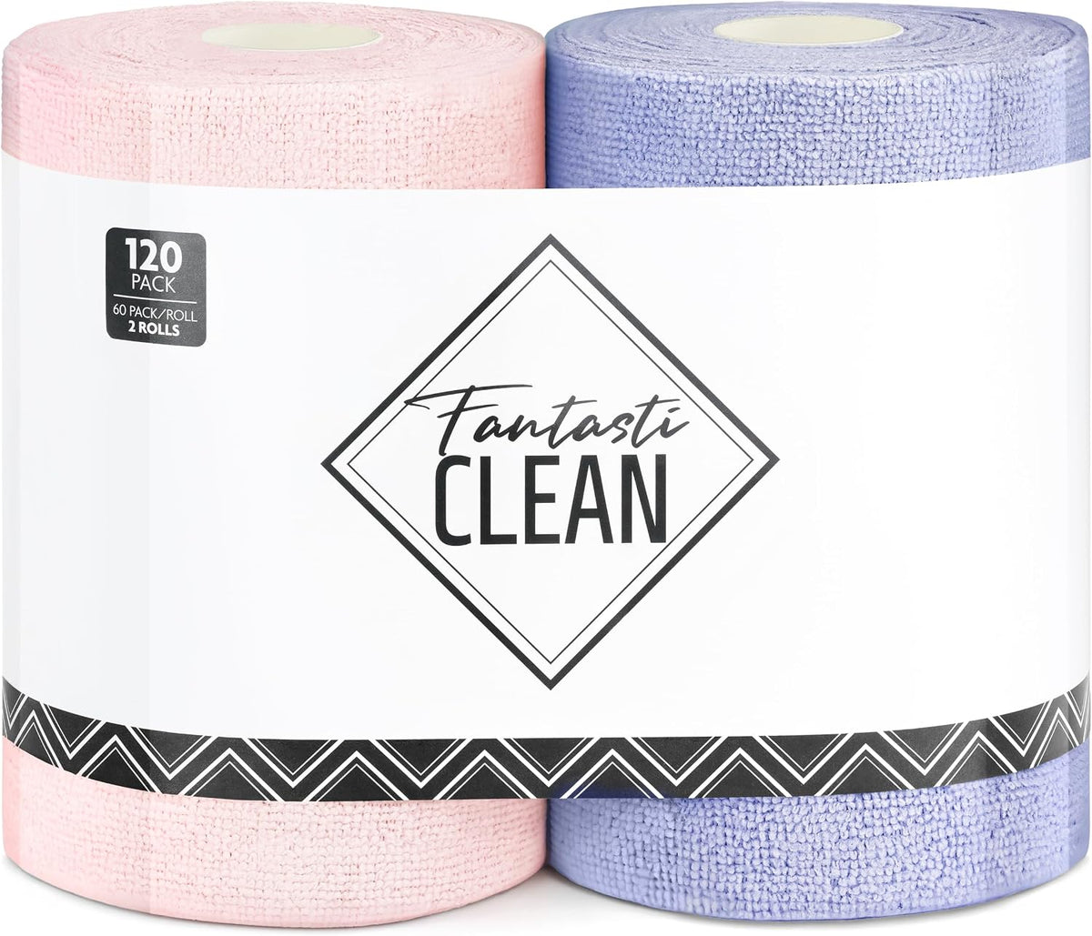 Microfiber Cleaning Cloth Roll 120Pack, Pink and Light-Purple