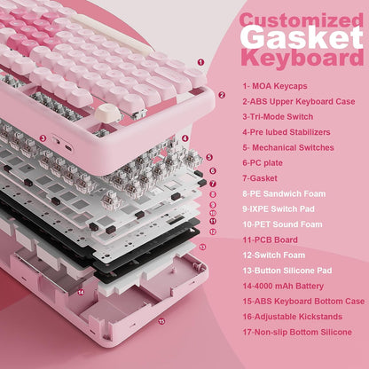 YUNZII B87 TKL Wireless Mechanical Keyboard (Pink, Milk Switch)