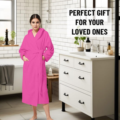 Women Hooded 100% Cotton Terry Bathrobe, Soft Absorbent Quick Dry Robe for Spa, Shower & Home Wear