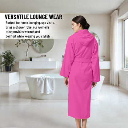 Women Hooded 100% Cotton Terry Bathrobe, Soft Absorbent Quick Dry Robe for Spa, Shower & Home Wear
