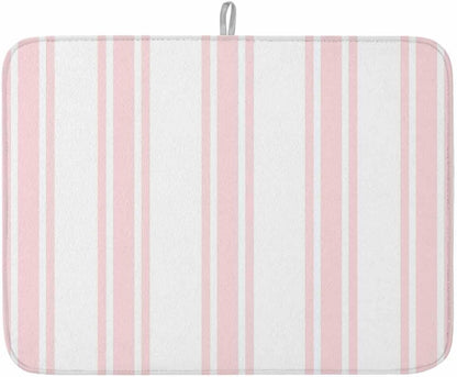 Pink Striped Dish Drying Mat 1 Pack, Modern Farmhouse Stripes Rustic Minimalist Absorbent Heat Insulating Kitchen Drying Pad Drainer Mats for Sink Counter Pot Dishes 18 X 24 Inch