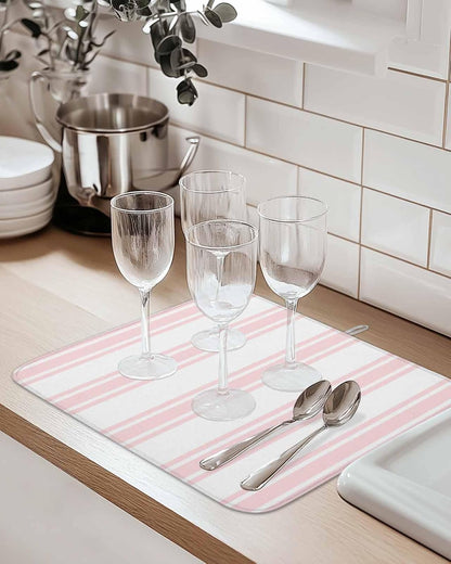Pink Striped Dish Drying Mat 1 Pack, Modern Farmhouse Stripes Rustic Minimalist Absorbent Heat Insulating Kitchen Drying Pad Drainer Mats for Sink Counter Pot Dishes 18 X 24 Inch