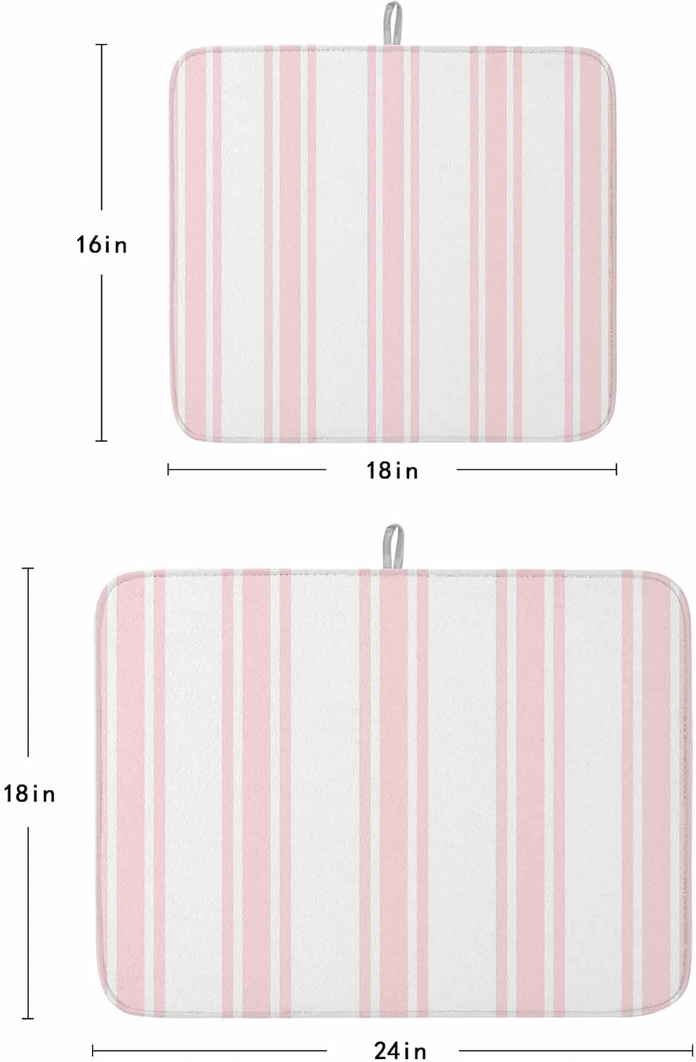 Pink Striped Dish Drying Mat 1 Pack, Modern Farmhouse Stripes Rustic Minimalist Absorbent Heat Insulating Kitchen Drying Pad Drainer Mats for Sink Counter Pot Dishes 18 X 24 Inch