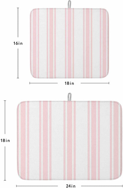 Pink Striped Dish Drying Mat 1 Pack, Modern Farmhouse Stripes Rustic Minimalist Absorbent Heat Insulating Kitchen Drying Pad Drainer Mats for Sink Counter Pot Dishes 18 X 24 Inch