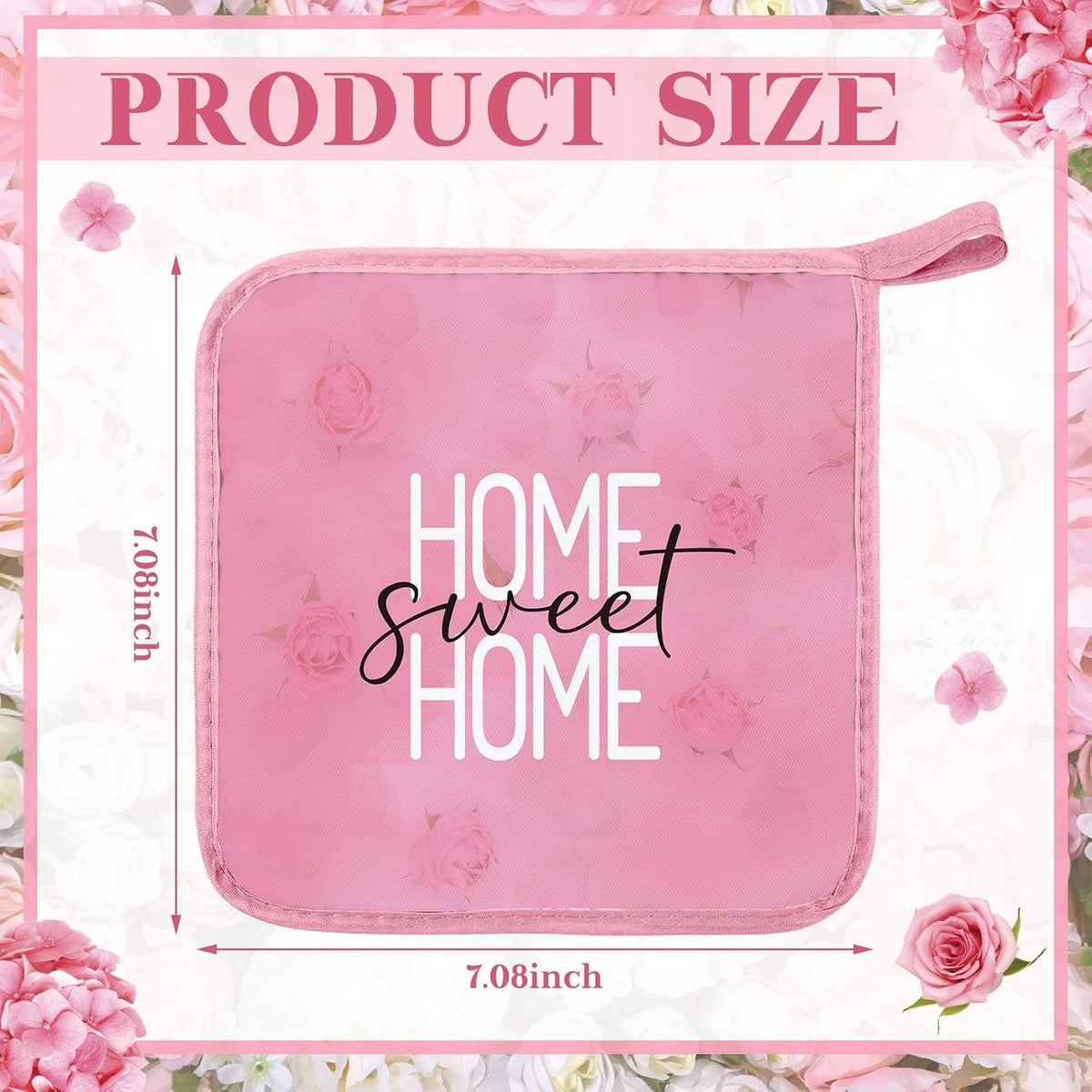 12 Pcs Pot Holders with Pocket, Pink, Pink Rose