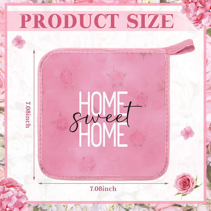 12 Pcs Pot Holders with Pocket, Pink, Pink Rose