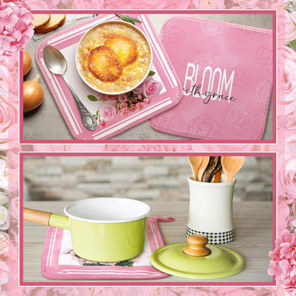 12 Pcs Pot Holders with Pocket, Pink, Pink Rose