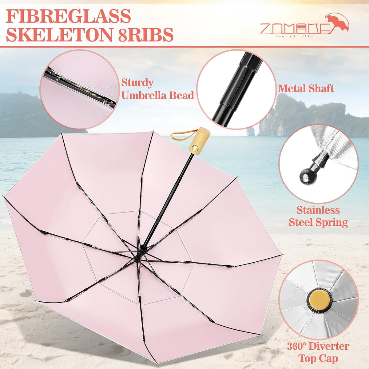 UV Umbrella for Sun Protection UPF 50+,43 Inch Travel Compact Sun Umbrellas UV Blocking Small Auto Open Portable for Walking