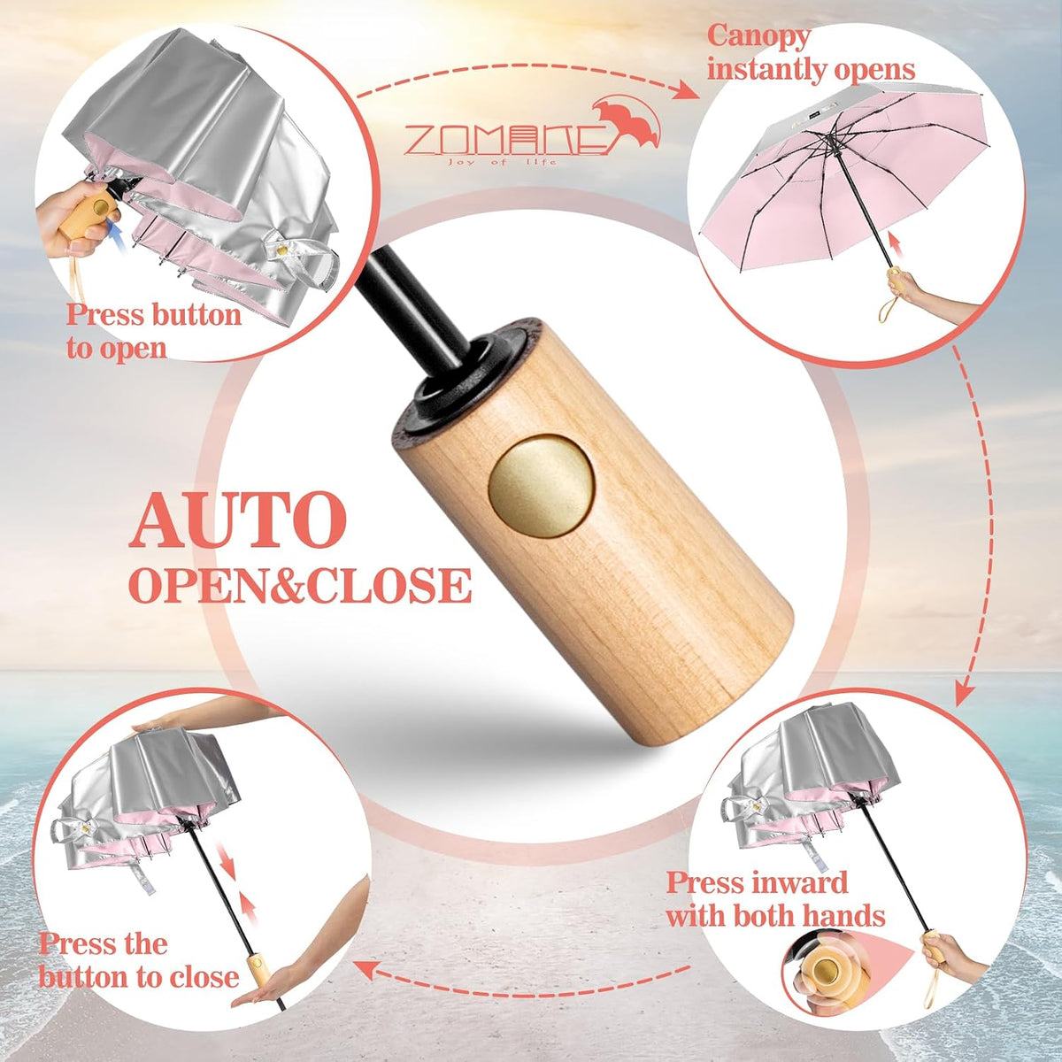 UV Umbrella for Sun Protection UPF 50+,43 Inch Travel Compact Sun Umbrellas UV Blocking Small Auto Open Portable for Walking