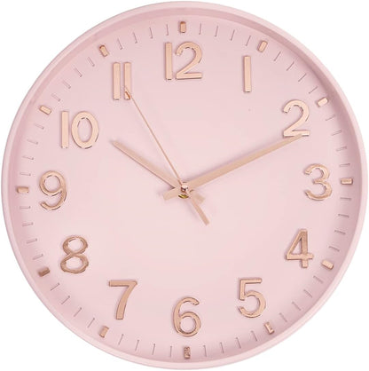 12 Inch Silent Wall Clock Battery Operated Non Ticking Pink