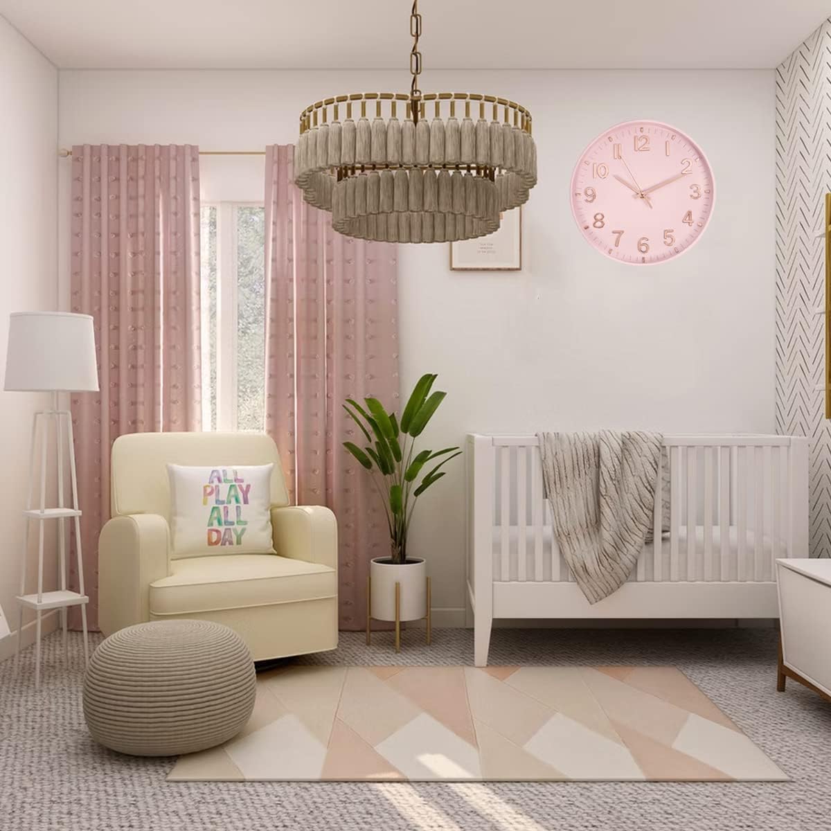12 Inch Silent Wall Clock Battery Operated Non Ticking Pink