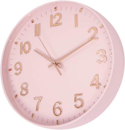 12 Inch Silent Wall Clock Battery Operated Non Ticking Pink