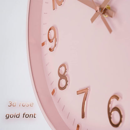 12 Inch Silent Wall Clock Battery Operated Non Ticking Pink