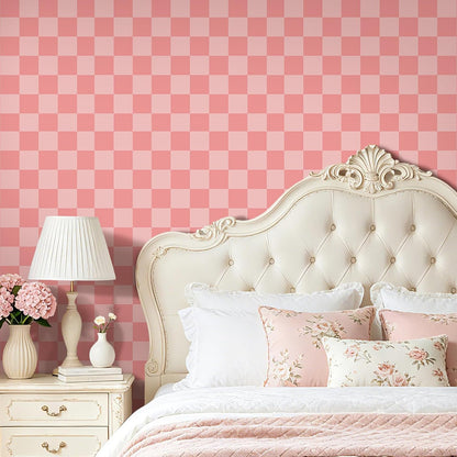 Pink Checkered Gingham Peel and Stick Wallpaper Girls 17.5"x80"