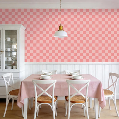 Pink Checkered Gingham Peel and Stick Wallpaper Girls 17.5"x80"