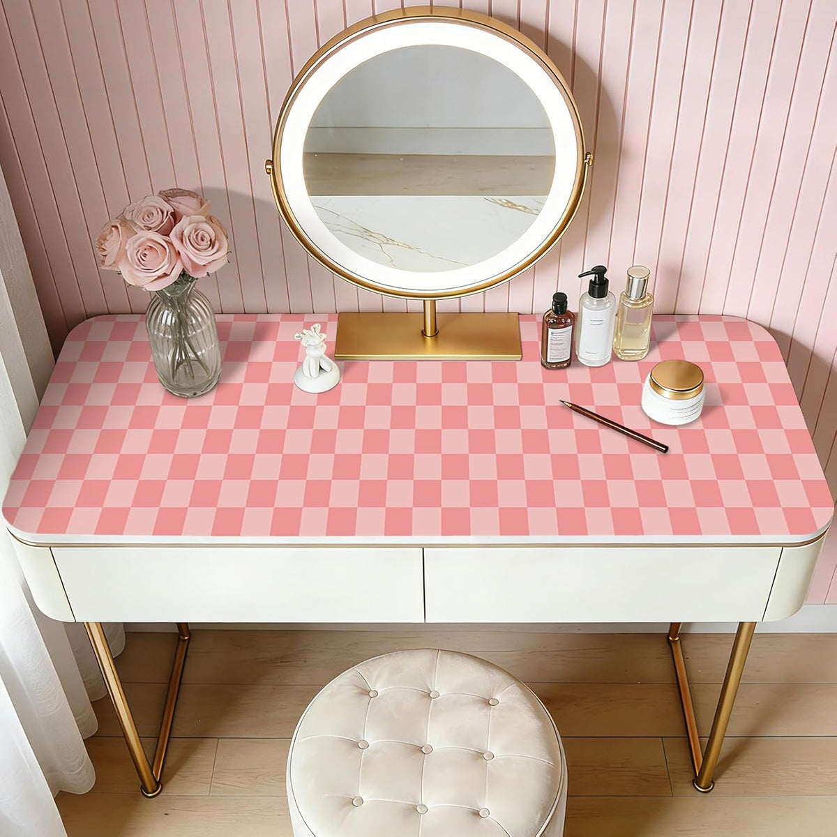 Pink Checkered Gingham Peel and Stick Wallpaper Girls 17.5"x80"