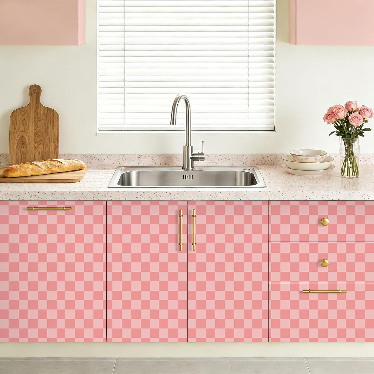 Pink Checkered Gingham Peel and Stick Wallpaper Girls 17.5"x80"