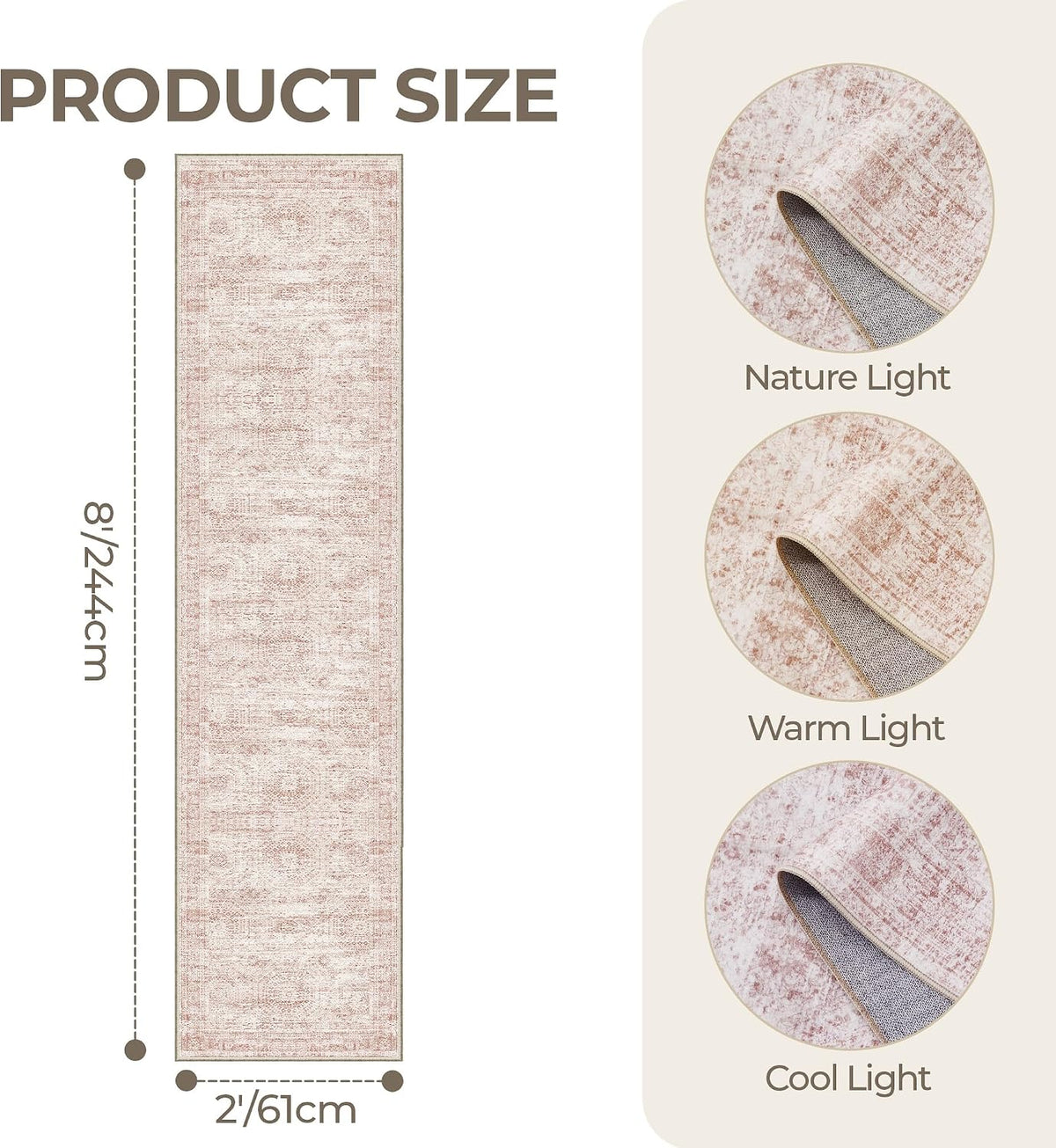2x8 Runner Rug Non Slip,Washable Hallway Runner Rug,Pink