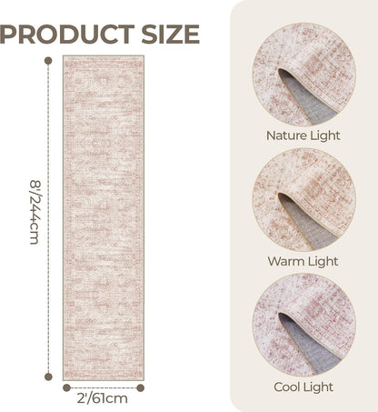 2x8 Runner Rug Non Slip,Washable Hallway Runner Rug,Pink