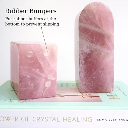 Natural Rose Quartz Bookends 3.5-4 lbs Pink Crystal Stone Decorative Bookends with Non-Slip Bumpers for Home and Office Decor