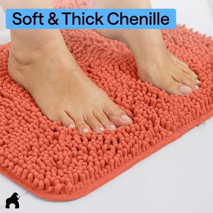 Bath Rug Mat for Bathroom, Absorbent Chenille, 24x17 Coral