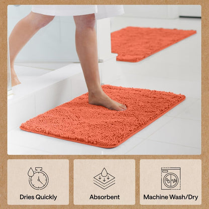 Bath Rug Mat for Bathroom, Absorbent Chenille, 24x17 Coral