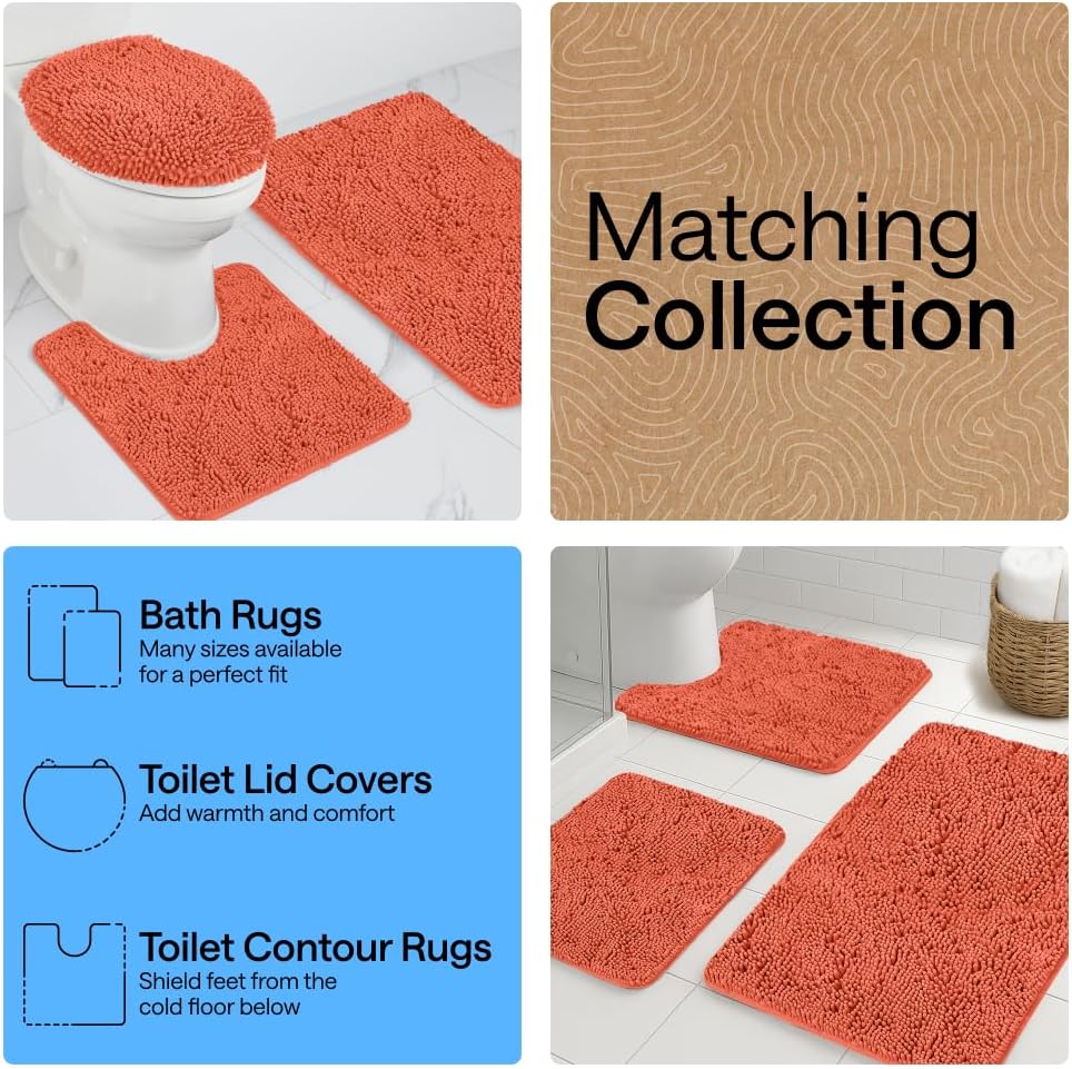 Bath Rug Mat for Bathroom, Absorbent Chenille, 24x17 Coral