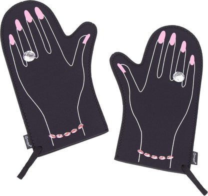 Neoprene Heat-Resistant Oven Mitts – Set of 2 Stylish Kitchen Gloves for Baking & Cooking (13.2” x 7.9”, Pink Horses Bracelet Design)