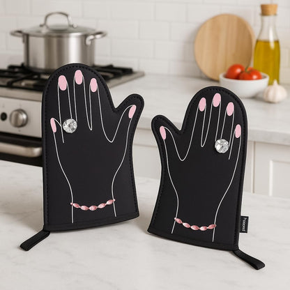 Neoprene Heat-Resistant Oven Mitts – Set of 2 Stylish Kitchen Gloves for Baking & Cooking (13.2” x 7.9”, Pink Horses Bracelet Design)