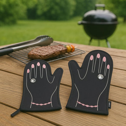 Neoprene Heat-Resistant Oven Mitts – Set of 2 Stylish Kitchen Gloves for Baking & Cooking (13.2” x 7.9”, Pink Horses Bracelet Design)