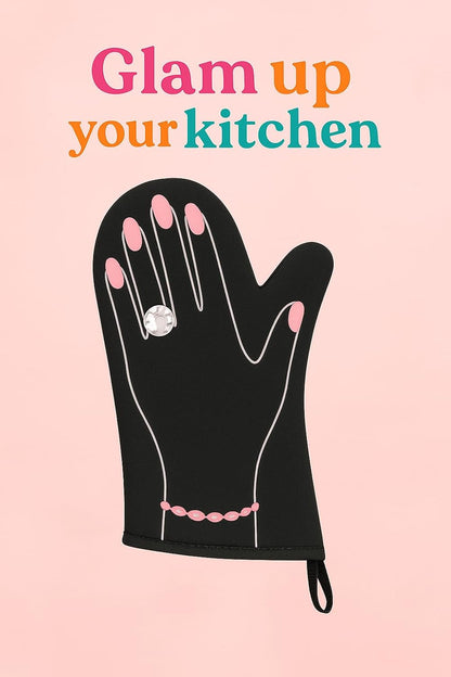 Neoprene Heat-Resistant Oven Mitts – Set of 2 Stylish Kitchen Gloves for Baking & Cooking (13.2” x 7.9”, Pink Horses Bracelet Design)