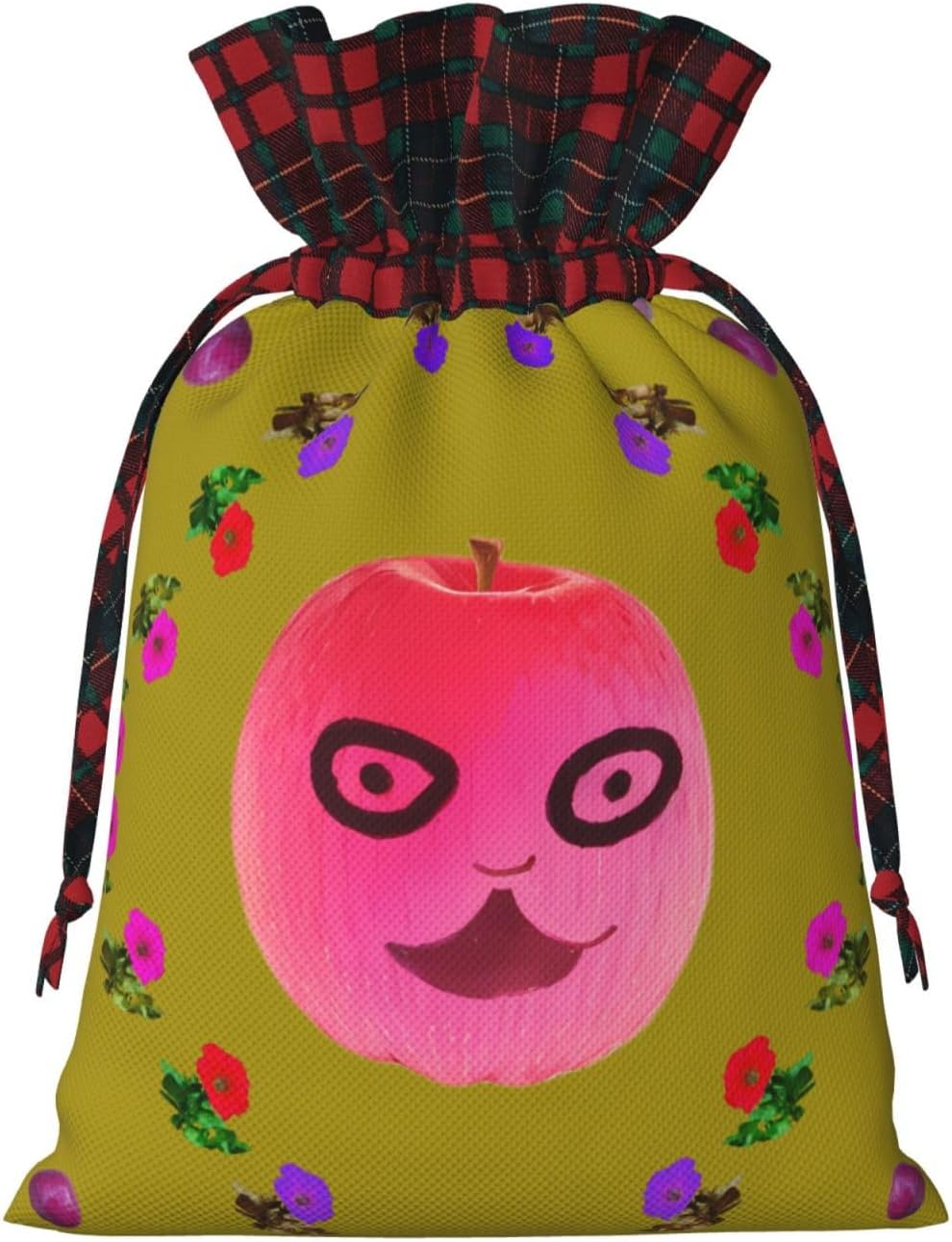 Funny Face Peach Print Christmas Gift Bag – Reusable Xmas Holiday Pouches with Drawstring, Anniversaries & Party Favors