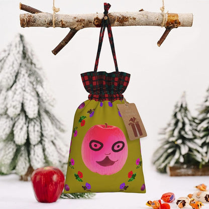 Funny Face Peach Print Christmas Gift Bag – Reusable Xmas Holiday Pouches with Drawstring, Anniversaries & Party Favors