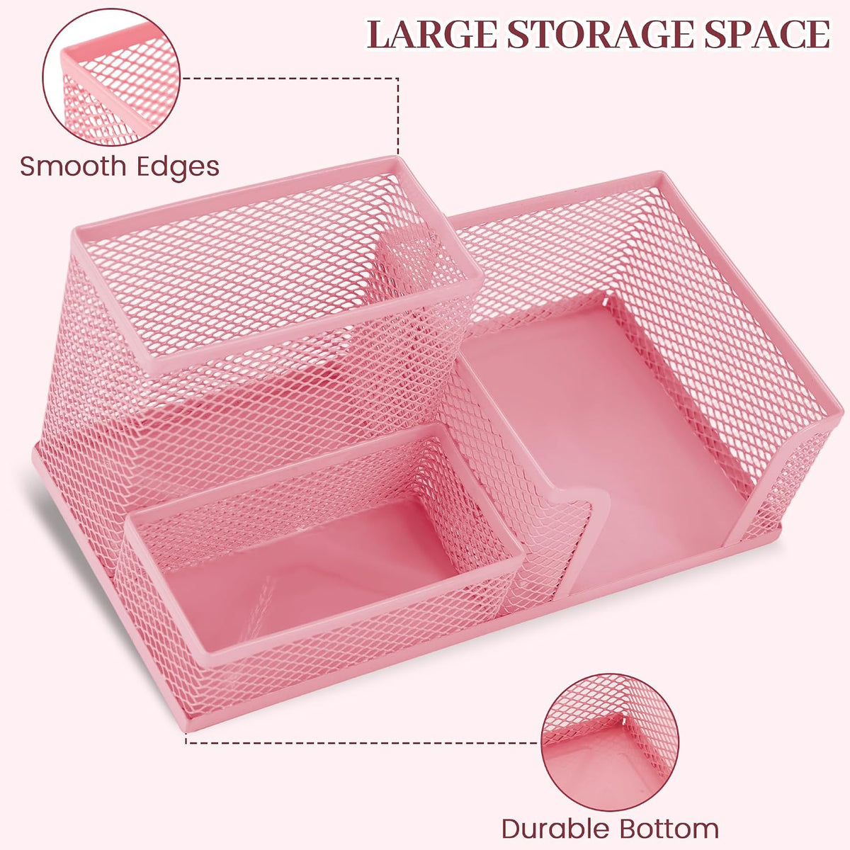 Pink Office Desk Accessories, 9 Pcs Desk Organizers and Accessories with Mesh Pen Holder, Stapler, Tape Dispenser, Hole Punch, Office Supplies Set for Office Home School Women Students Gift