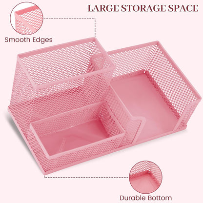 Pink Office Desk Accessories, 9 Pcs Desk Organizers and Accessories with Mesh Pen Holder, Stapler, Tape Dispenser, Hole Punch, Office Supplies Set for Office Home School Women Students Gift
