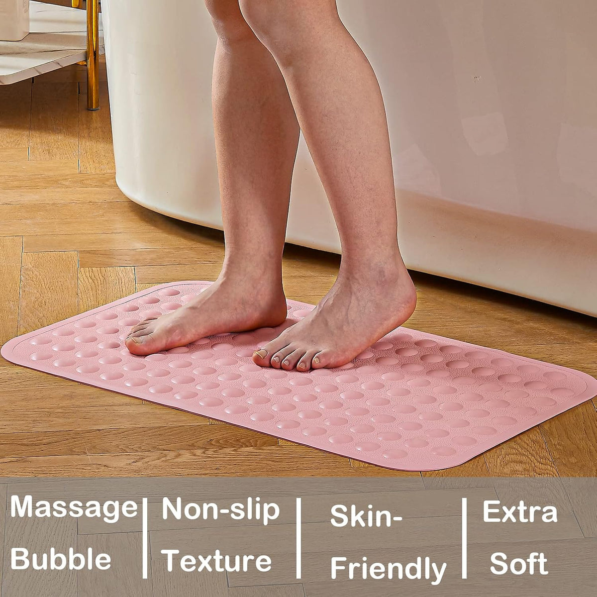 Bathtub Mat Non Slip Bath Mat for Tub Silicone Soft Bath Tub Mat Non Slip Shower Mats, Suction Cups Bath Tub Anti Slip Matt for Family Use, Machine Washable - Pink