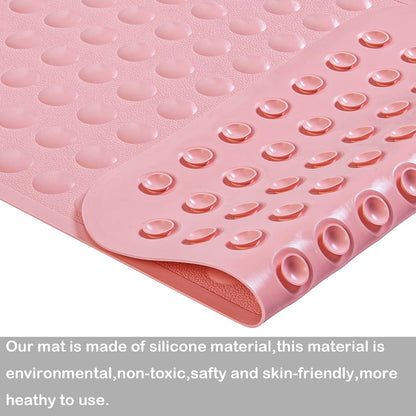 Bathtub Mat Non Slip Bath Mat for Tub Silicone Soft Bath Tub Mat Non Slip Shower Mats, Suction Cups Bath Tub Anti Slip Matt for Family Use, Machine Washable - Pink