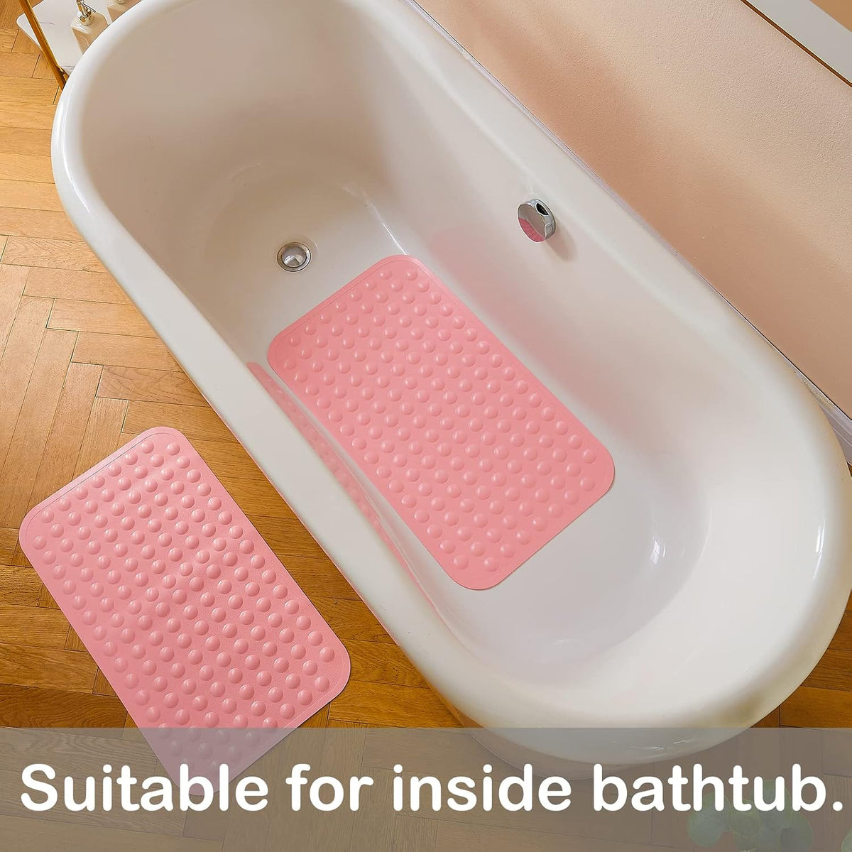 Bathtub Mat Non Slip Bath Mat for Tub Silicone Soft Bath Tub Mat Non Slip Shower Mats, Suction Cups Bath Tub Anti Slip Matt for Family Use, Machine Washable - Pink