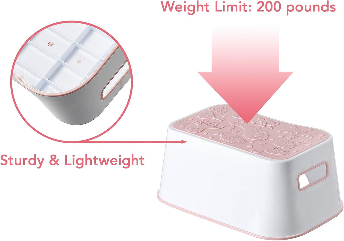 Step Stool for Kids, Cute Design Toddler Kids Step Stool for Kitchen Bathroom and Toilet Potty Training, Sturdy and Lightweight Non-Skid Safety Foot Stool (Pink)