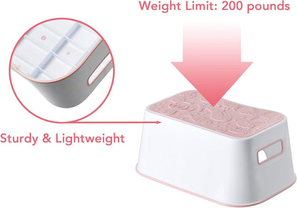Step Stool for Kids, Cute Design Toddler Kids Step Stool for Kitchen Bathroom and Toilet Potty Training, Sturdy and Lightweight Non-Skid Safety Foot Stool (Pink)