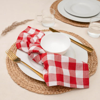 Blue Needles Gingham Buffalo Plaid Cloth Napkins 100% Cotton Set of 12 Dinner Table Napkins 18x18 inch Soft, Reusable, Washable Perfect for Spring Summer Easter & Everyday Use - Red & White