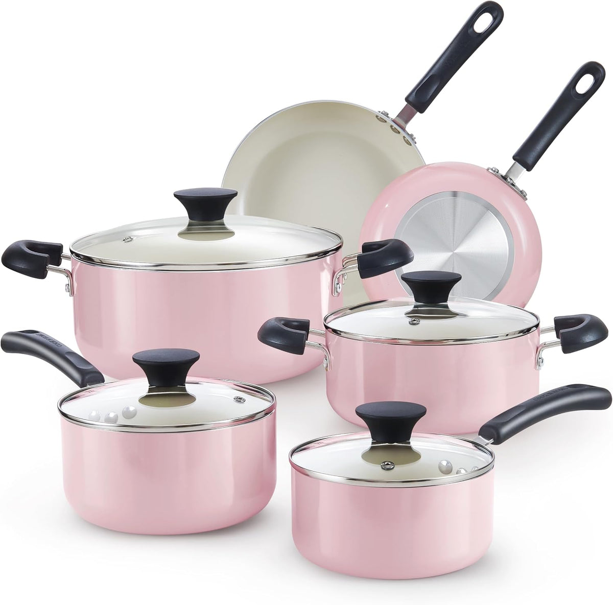 Basics Ceramic Nonstick Cookware Set, 10-Piece, Pink