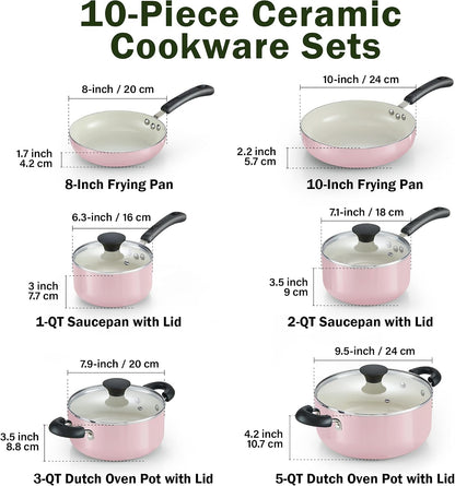 Basics Ceramic Nonstick Cookware Set, 10-Piece, Pink