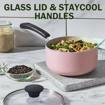 Basics Ceramic Nonstick Cookware Set, 10-Piece, Pink