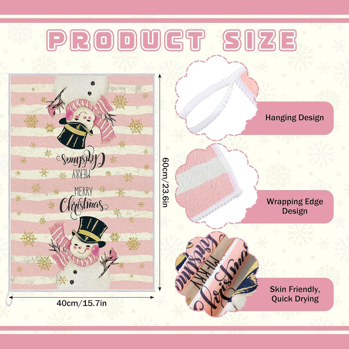12 Pcs Christmas Pink Kitchen Towels and Oven Mitt Sets 4 Santa Claus Oven Mitts 4 Snowman Dish Towels and 4 Plaid Wreath Pot Holders Cooking Accessories for Winter Holiday Kitchen Decoration