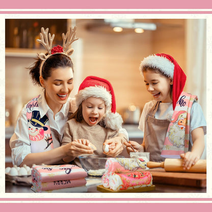 12 Pcs Christmas Pink Kitchen Towels and Oven Mitt Sets 4 Santa Claus Oven Mitts 4 Snowman Dish Towels and 4 Plaid Wreath Pot Holders Cooking Accessories for Winter Holiday Kitchen Decoration